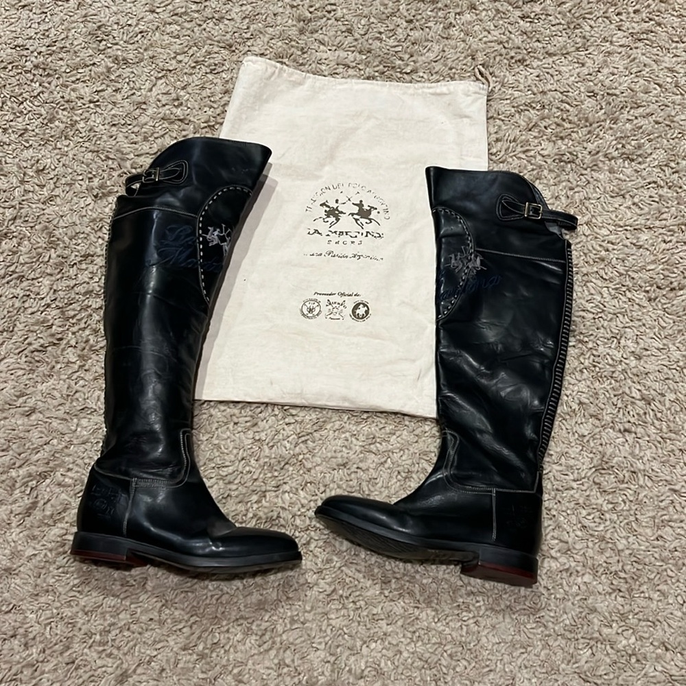 La Martina Black Leather Over the Knee Polo Riding Boots